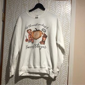 United Monograms Viral Mongrammed White and Orange Fall Sweatshirt